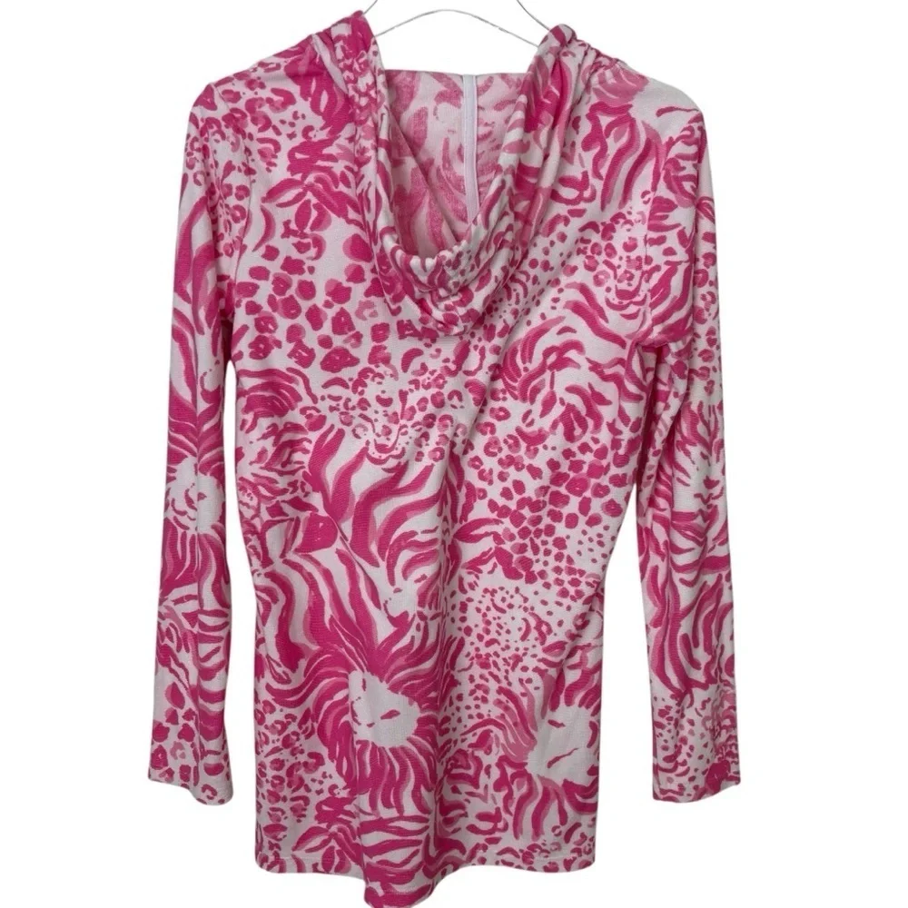 Lilly Pulitzer Megan 'Get Spotted' Tunic Hoodie Pink & White Terrycloth Cover Up - Picture 2 of 10